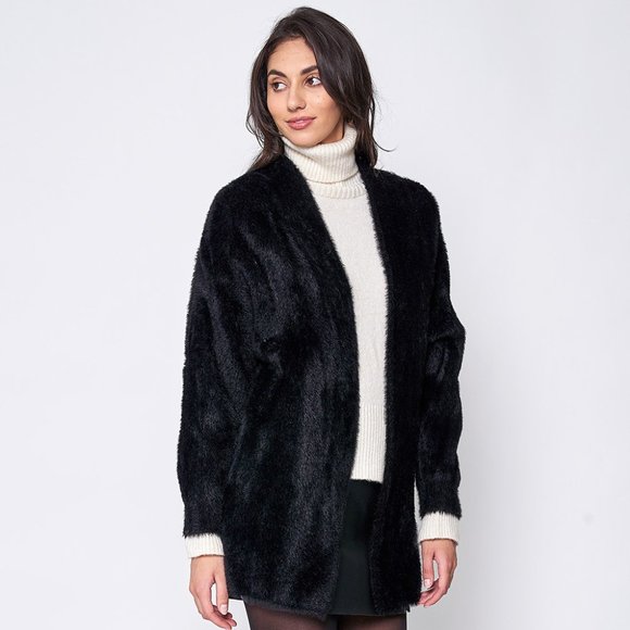 Fuzzy Open Front Knit Cardigan - Picture 1 of 3
